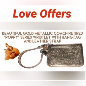 COACH RET "POPPY" SERIES WRISTLET HANGTAG BEAUTIFUL LEATHER  Gold Metallic